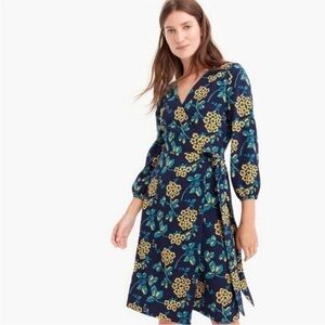 J. Crew Golden floral wrap dress in 365 crepe sz 14